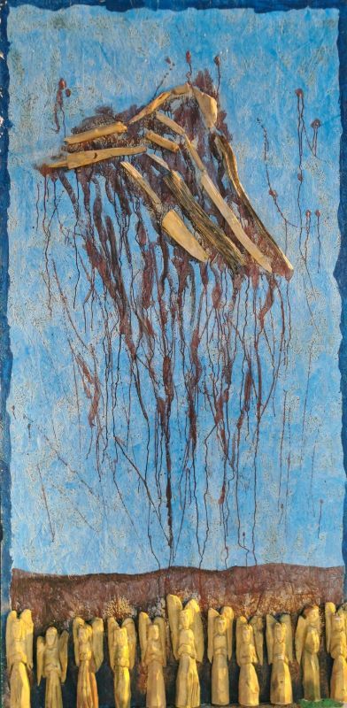 Algirdas Judickas. KRYTIS. 2020. Plokštė, akrilas, medis. 250 x 150 cm